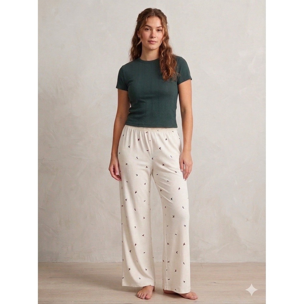 XS Auden Cozy Pointelle Pajama Set Womens White Holly Christmas Sleepwear